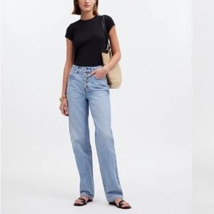 Madewell Baggy Straight Jeans in Paxton Wash Button Front Size 25